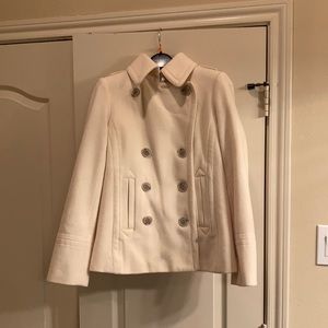 J Crew Off white pea coat, 2 small stains on front